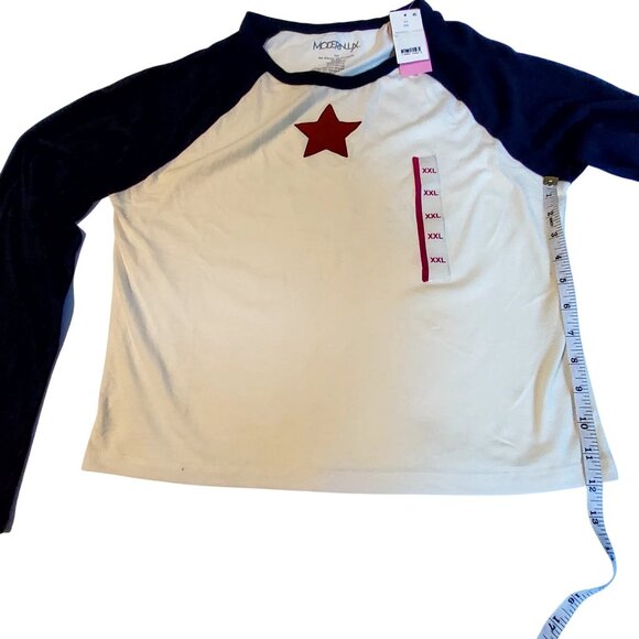 Modernlux Raglan Tee XXL White/Navy Star Print Crew neckline Cotton/Polyester - Picture 6 of 7